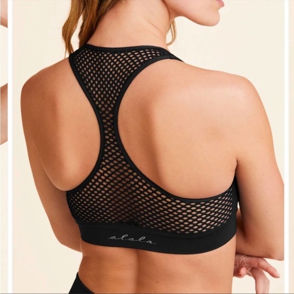 alala Black Essential Seamless Mesh Stretch Sports Yoga Bra XSmall - Picture 2 of 4